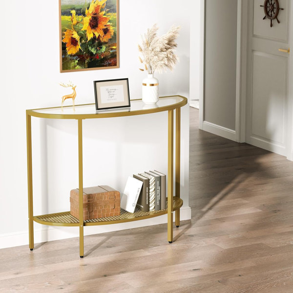 Mercer41 Glass Half Moon Console Table 2 Tier Narrow Entryway Table ...